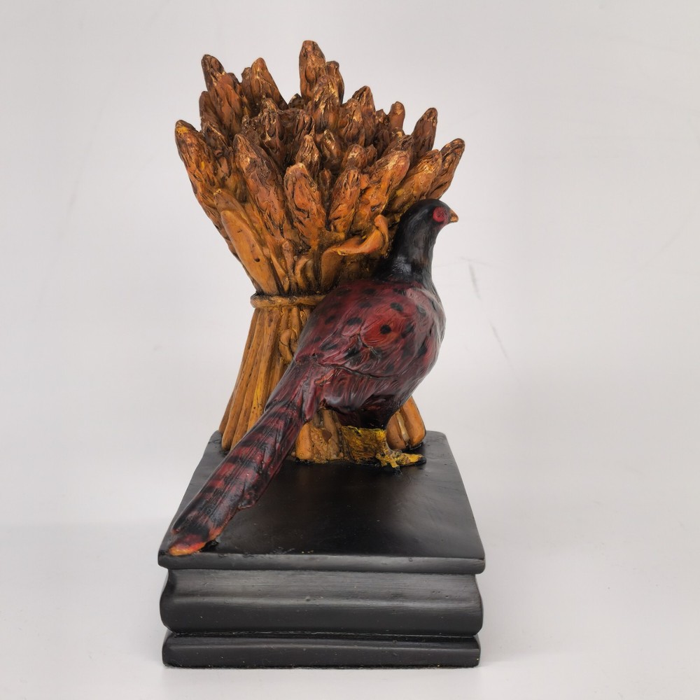 Pheasant and Wheat Hand Painted Cast Composite Bookends 6.5” X 4.75 5.2 lbs