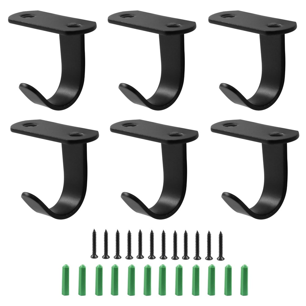6 Pack Black Screw Mounted Ceiling Hooks, Heavy Duty Under-Shelf Coat Hook, S...