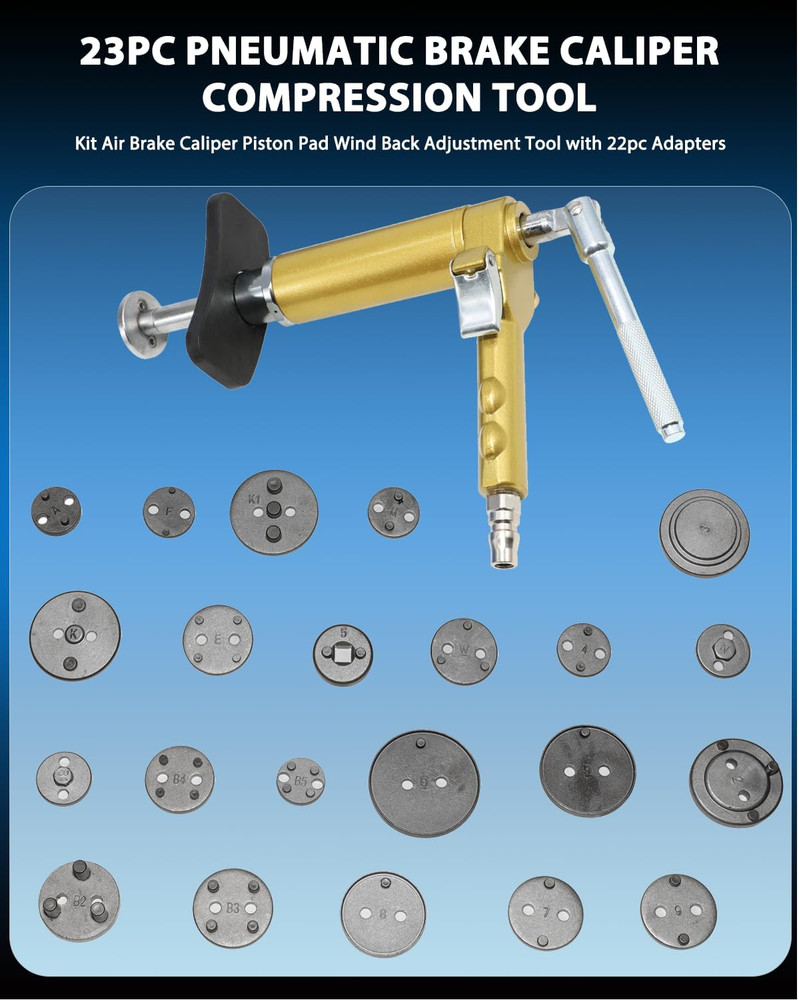 23Pc Pneumatic Brake Caliper Compression Tool Kit with 22 Adapters