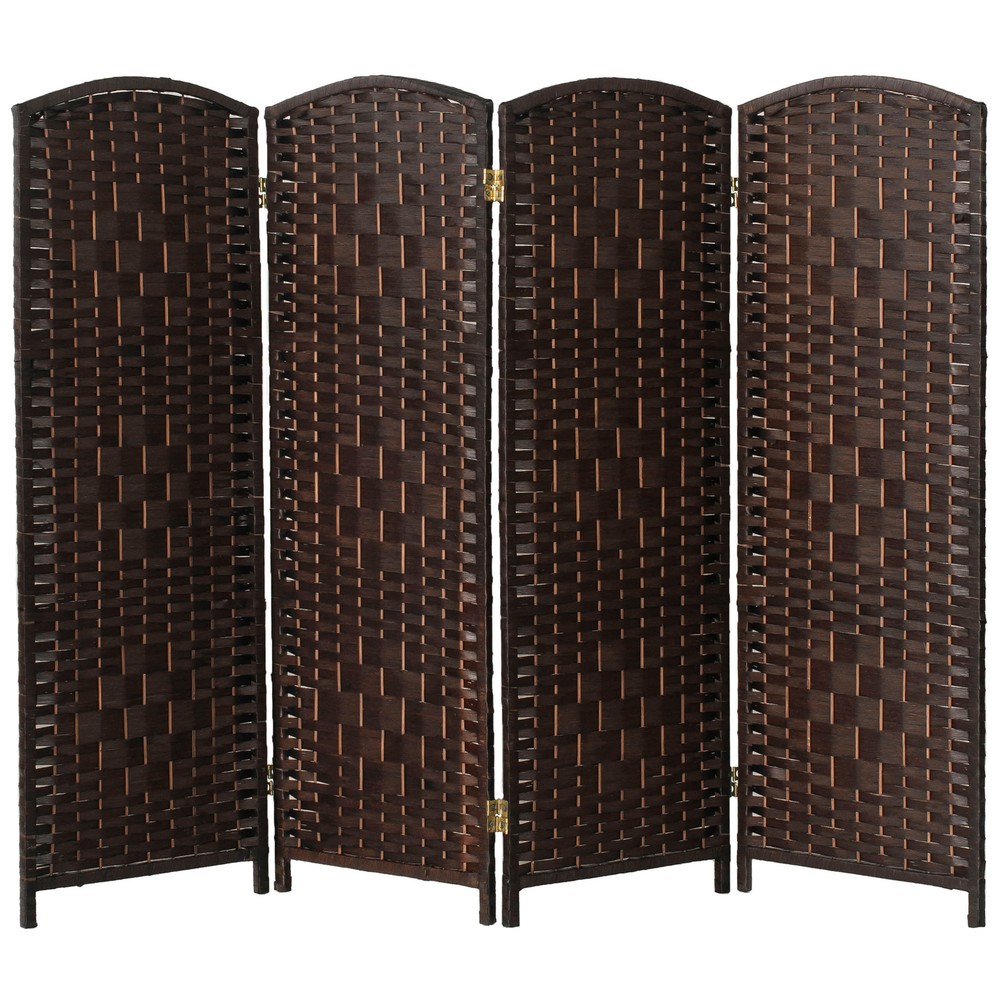 4 ft. Short Diamond Weave Fiber Folding Screen - Dark Mocha - 4 Panel