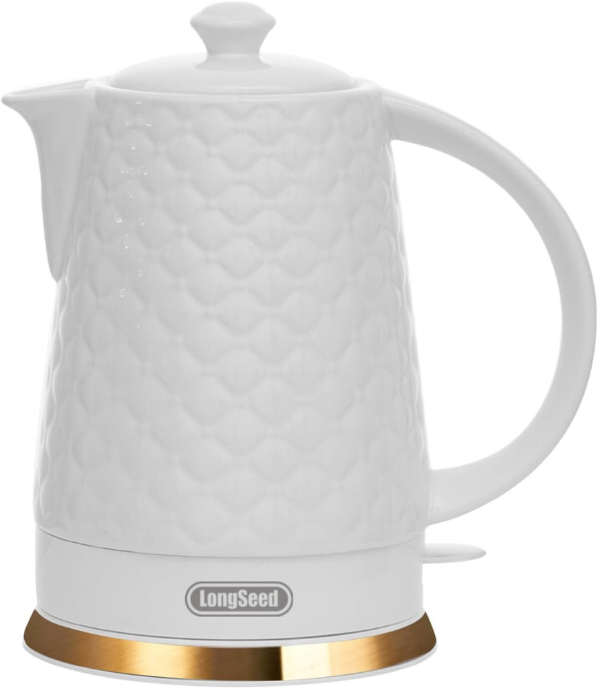 Ceramic Electric Tea Kettle, 1.5L, 1500W, Auto Shut-Off, BPA-Free, White