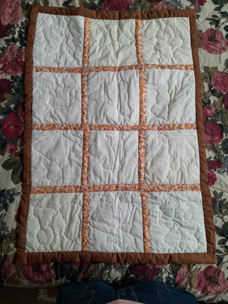 Vintage Handmade Embroidered Patchwork Crib Cot Pram Cover