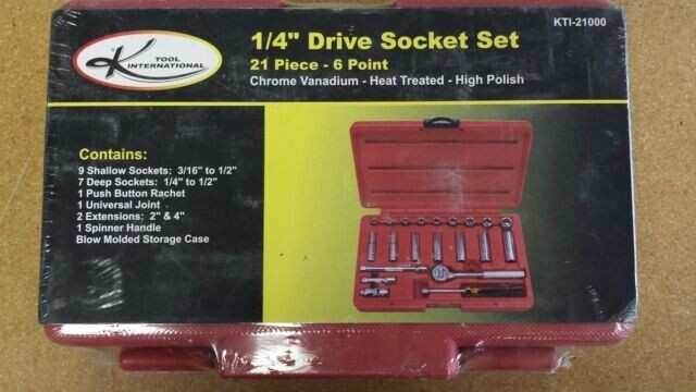K TOOL 21 PC SOCKET SET 1/4"  DRIVE SAE 6 Point Sock KTool KTI 2100