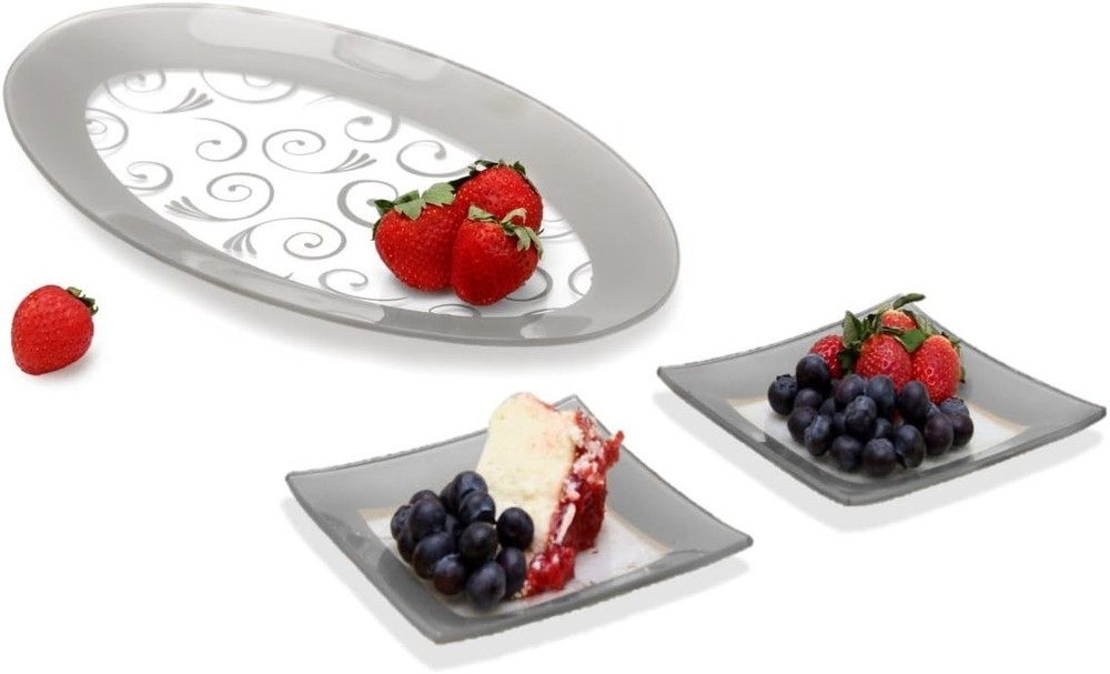 GAC Tempered Glass Oval Platter Stackable (silver)