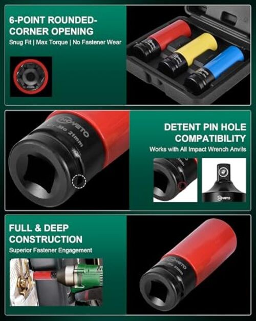 3PCS 1/2" Lug Nut Socket Set, Drive Lug Nut Set with Color-Coded IS-D12-3PC-85