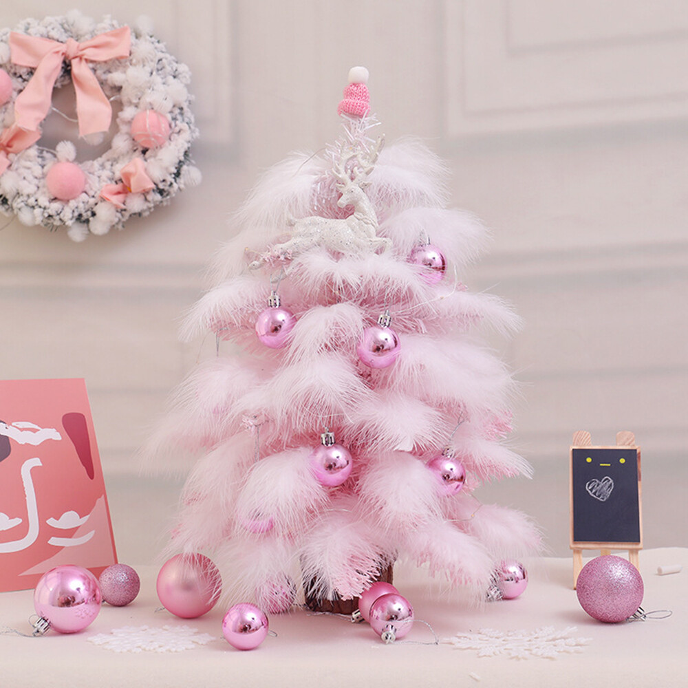 Artificial Mini Christmas Tree Feather with Light Ornaments Home Tabletop Decor