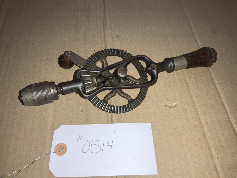 Vintage Manual Hand Drill Wood Handle.