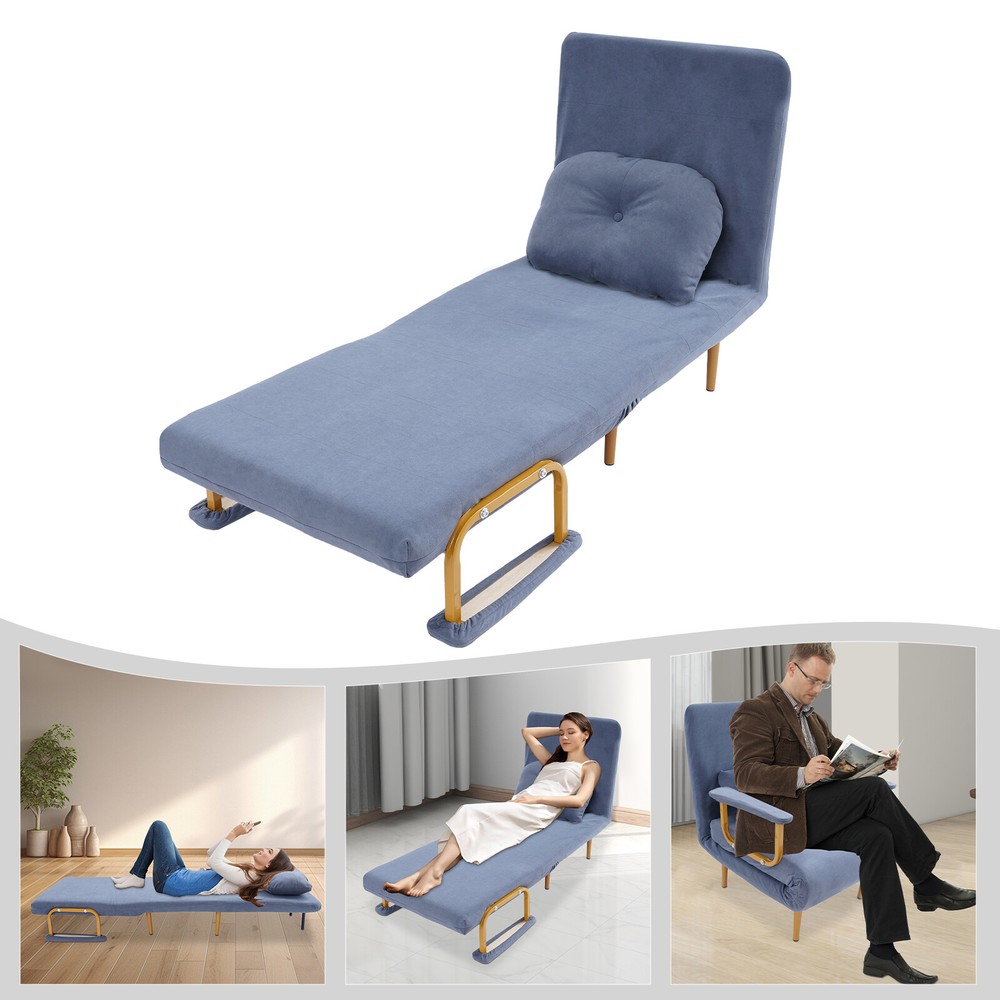Convertible Sofa Bed Folding Sofa Bed w/ Pillow & 5-Position Adjustable Backrest