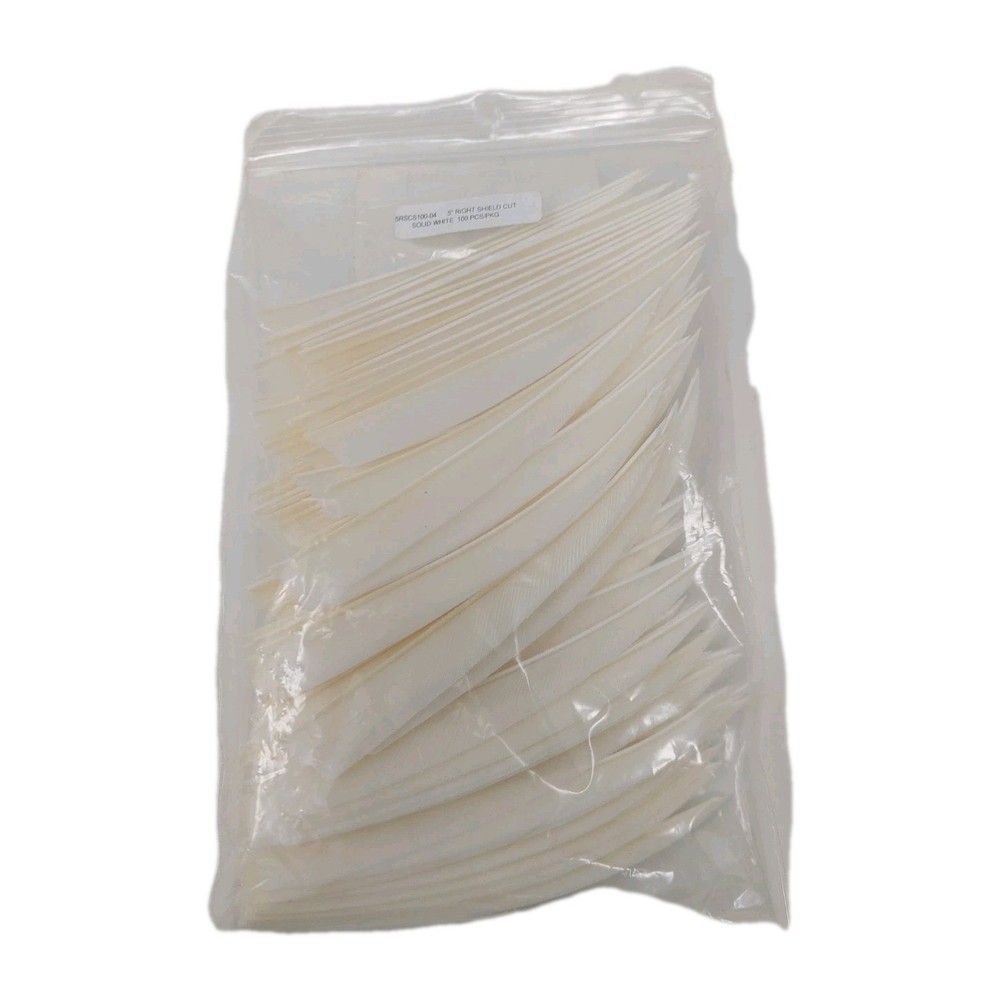100pk Bullseye Archery Feathers 5" Right Wing: Shield Solid White
