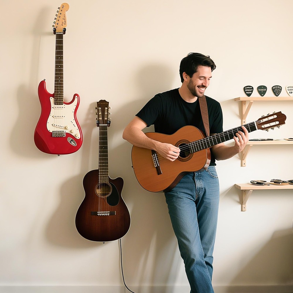 Guitar Wall Mount 2 Pack, Black Walnut Wood Hanger, walnut