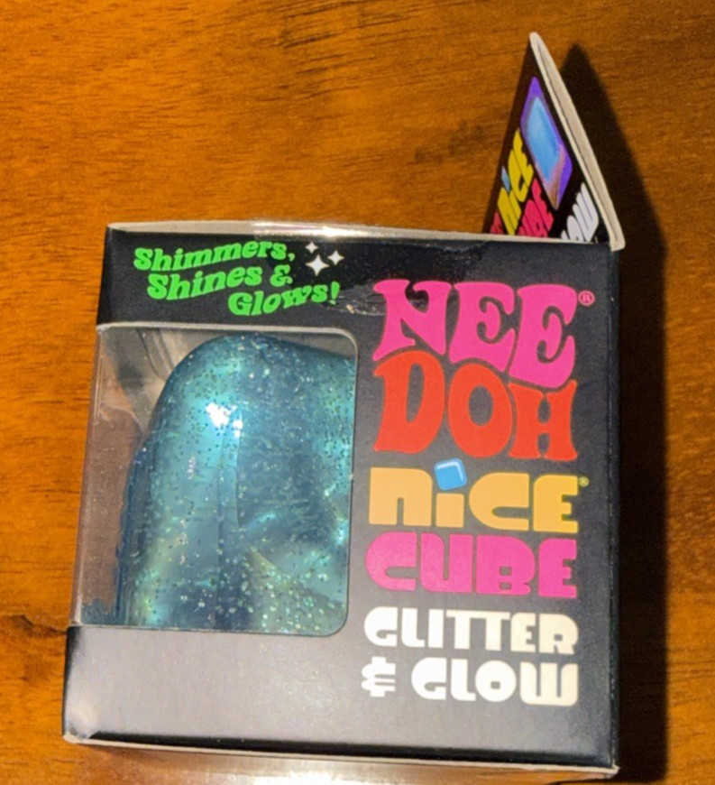 NeeDoh Nice Cube Glitter & Glow Blue Brand New In Box Ships Same Day