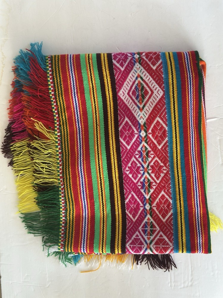 Large Peruvian Shaman wool Poncho Andean Mountain Ceremony - multicolor