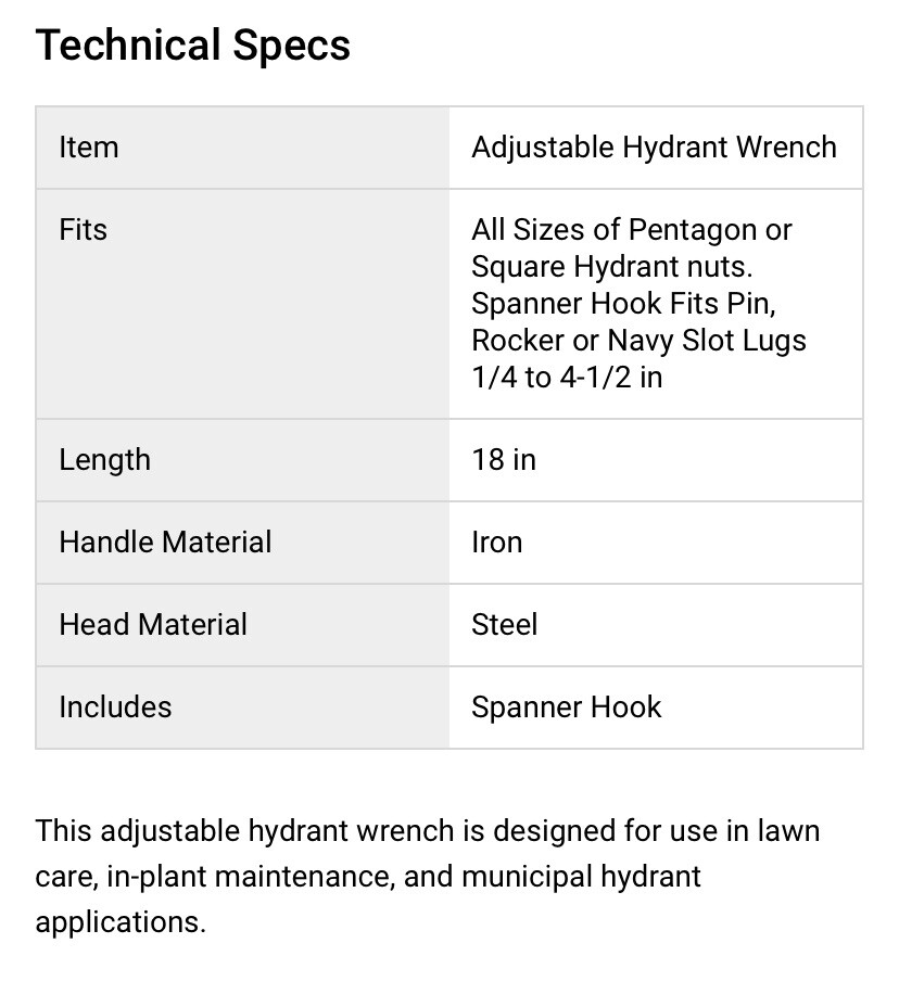 18” Adjustable Moon American Hydrant Wrench Spanner Hook Pentagon & Square Nuts
