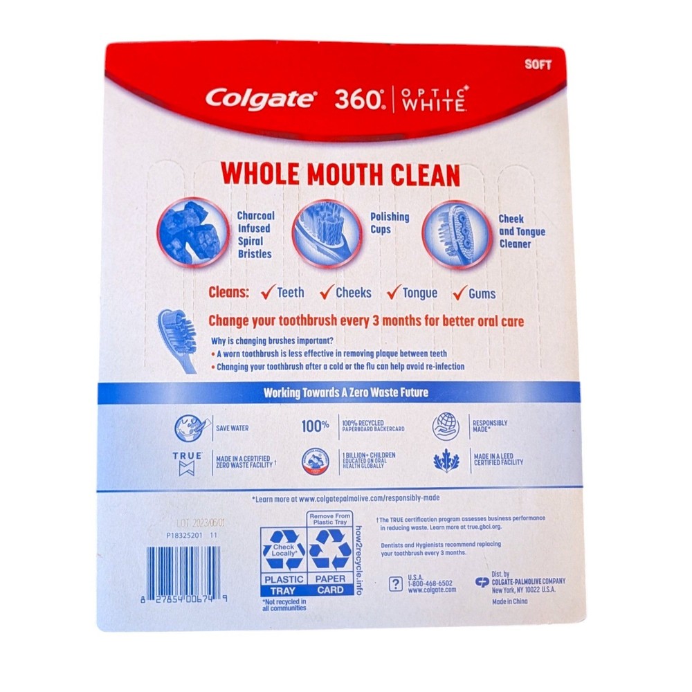Colgate 360 Optic White Soft Toothbrushes 8 Pack Advanced Cleaning Whitening