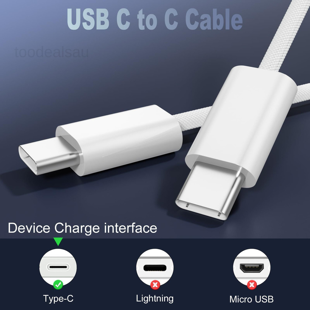 USB C to C Cable for iPhone 17/16/15 Pro Max, Type-C 3FT, White