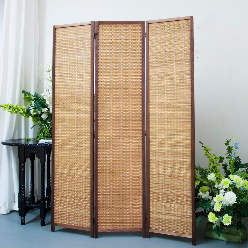 3 Panel Bamboo Room Divider Screen,5.6 FT Tall Bamboo Divider Folding Panel