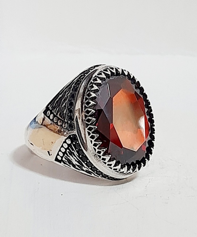 Men's Ring 925 Silver Ruby Solitaire Carniola Pirate Ring Man Sterling Ruby