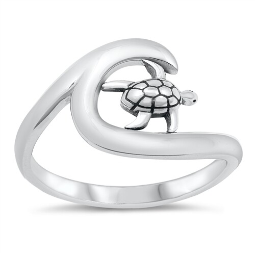 Sterling Silver Turtle Wave Band Ring - Available in Sizes 5 to 10 NEW