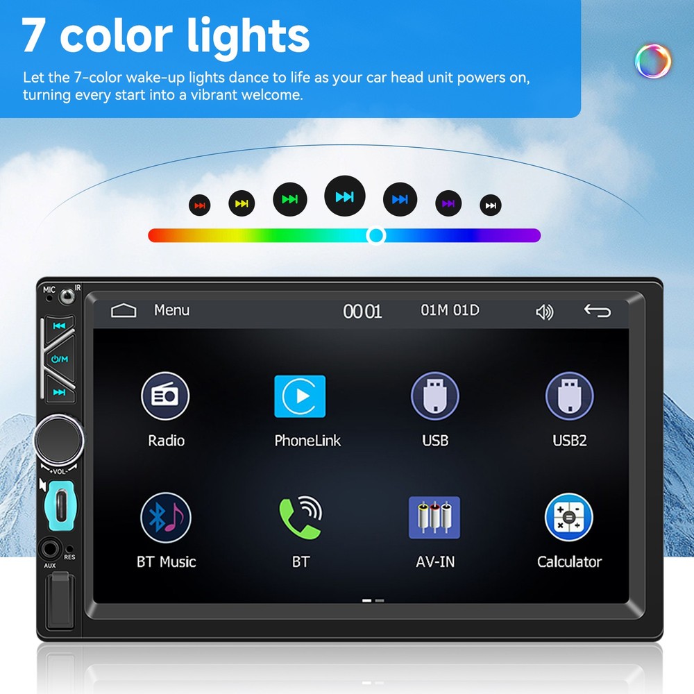 Single 1Din 7" Touch Screen Stereo Bluetooth Radio Car Apple/Android Carplay GPS