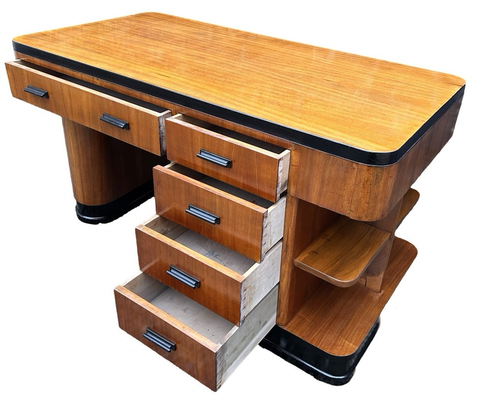 Art Deco blonde Walnut Desk