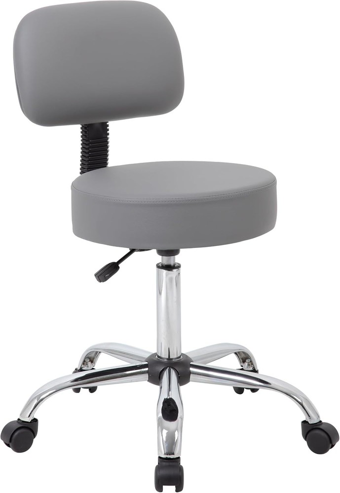 Ergonomic Adjustable Drafting Stool with Back Cushion - Grey & Chrome Finish