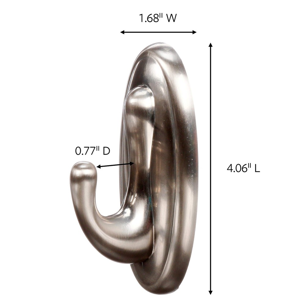 Command Curtain Rod Hooks, Large, Holds 5 Lbs (2 Pack), Brushed Nickel