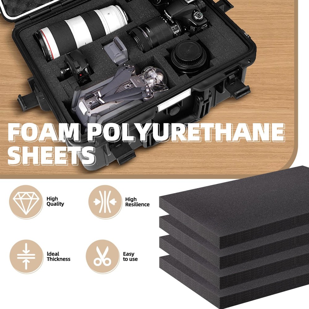 4 PCS Black Packing Foam Sheets Cuttable Polyurethane Cushioning Pads Box