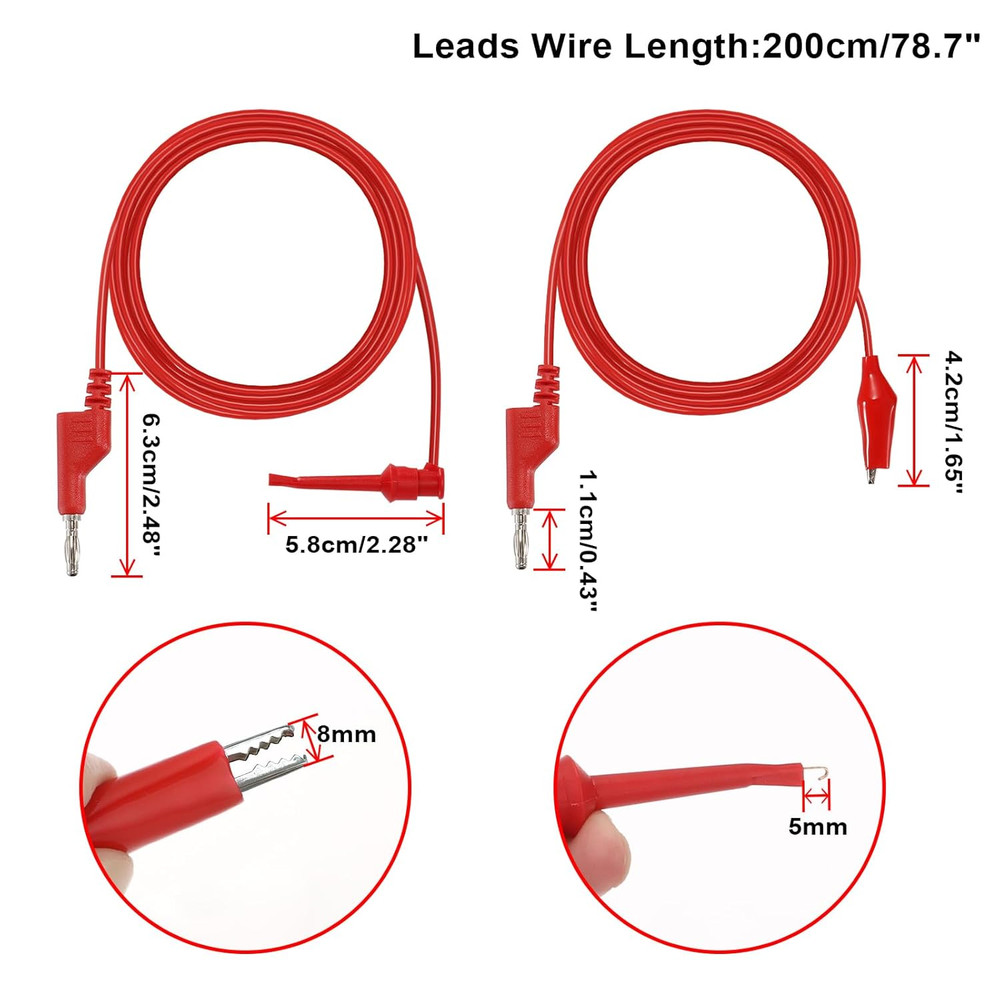 Multimeter Test Lead Set - 5Pcs Stackable Banana Plug to Test Hook Wire Cable Ki