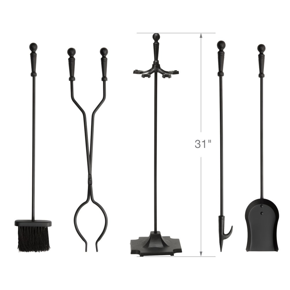 5piece Fireplace Tools Set With Ball Handles Black