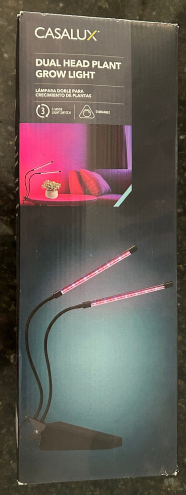 Casalux Dual Head Plant Grow Light w/Base 3 Mode Light Switch Dimmable