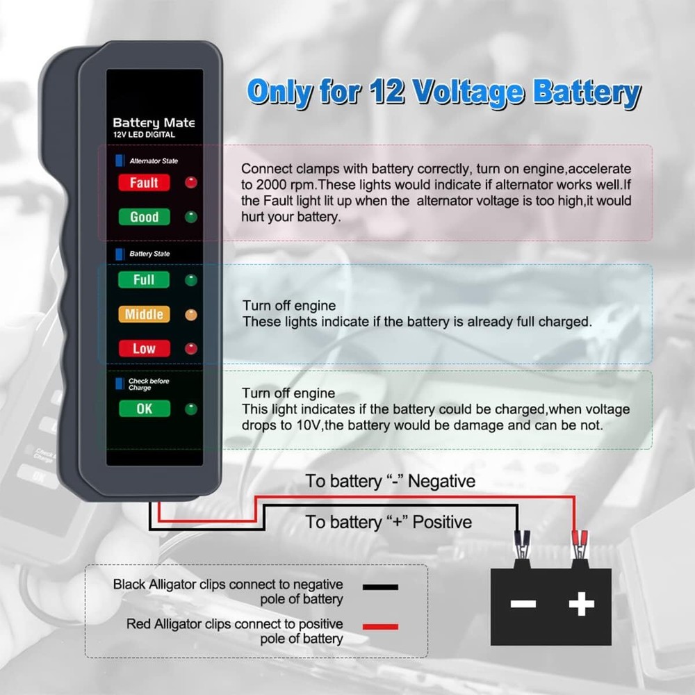 12V Battery Load Tester car autocycle marine Alternator analyzer Diagnostic tool