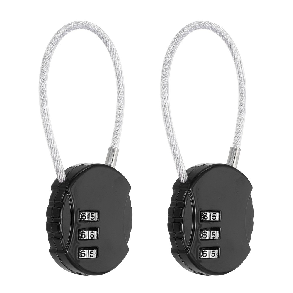 2-Pack Combination Padlock, 3 Digit Round Shaped Cable Luggage Lock [Black]