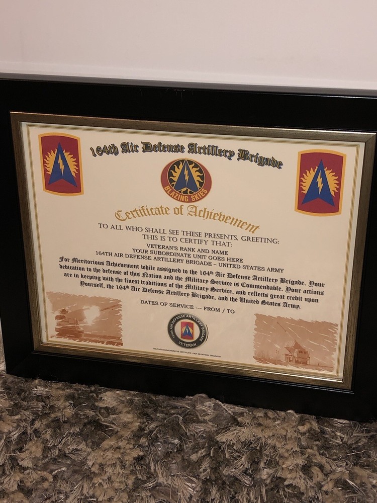 164TH AIR DEFENSE ARTILLERY BRIGADE - COA / (COMMEMORATIVE CERTIFICATE)