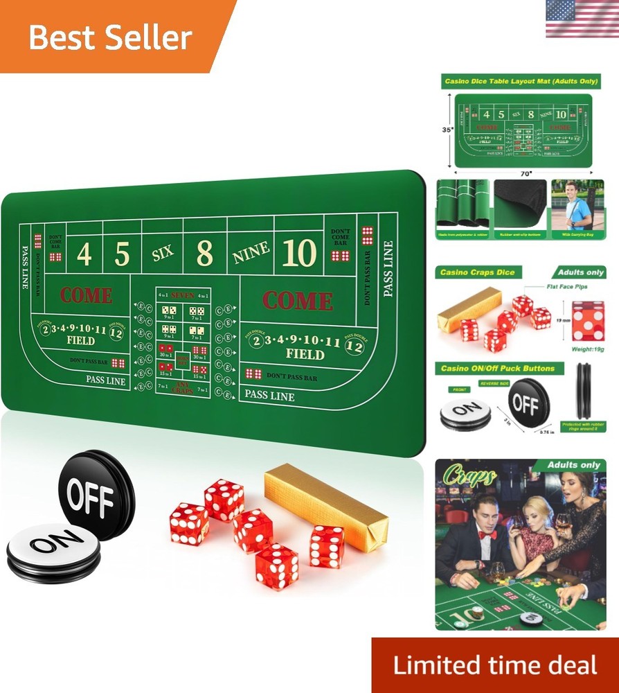 Craps Tabletop Game Set, Includes 35"x70" Rubber Craps Tabletop Layout Mat, C...
