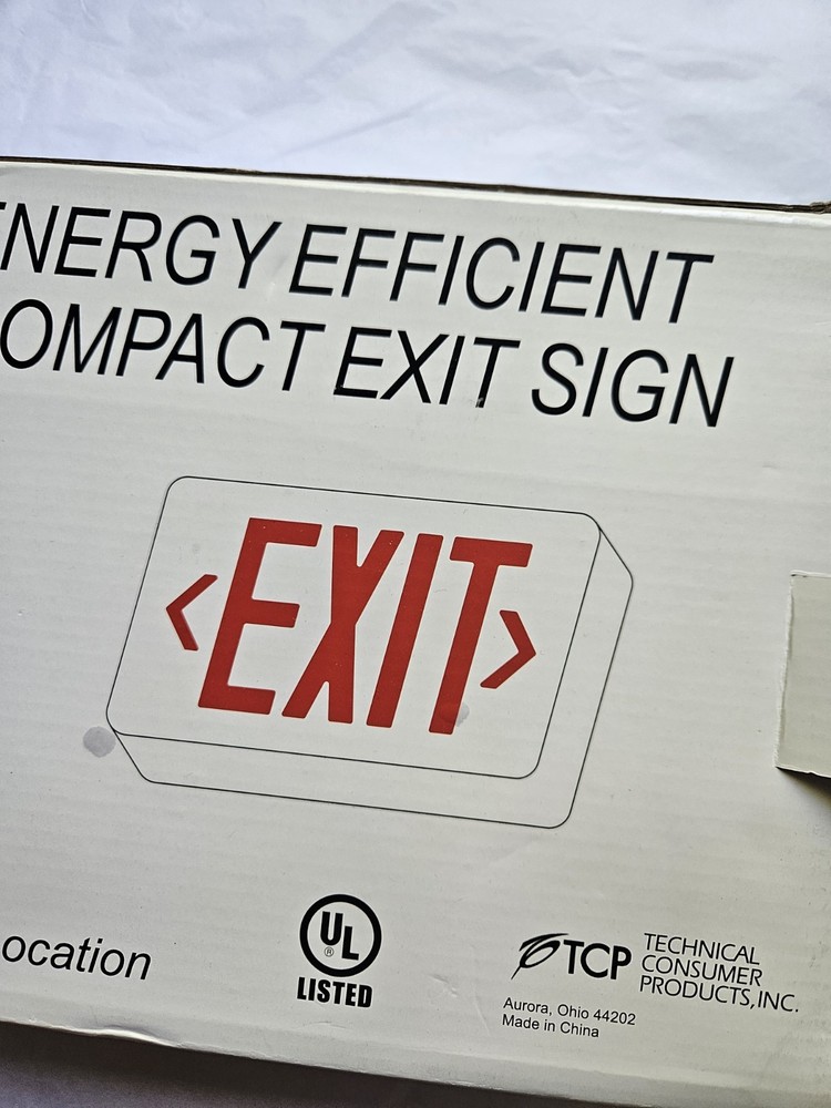TCP Energy Efficient Compact Exit Sign Red LED 22743 Battery Backup Complete