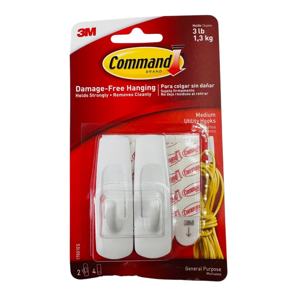 4 Hooks Command Medium Utility Hooks White General Purpose Hooks & Strips
