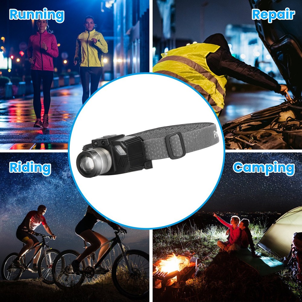 Zoomable LED Headlamp Adjustable Headlight Head Lamp Motion Sensor Flashlight