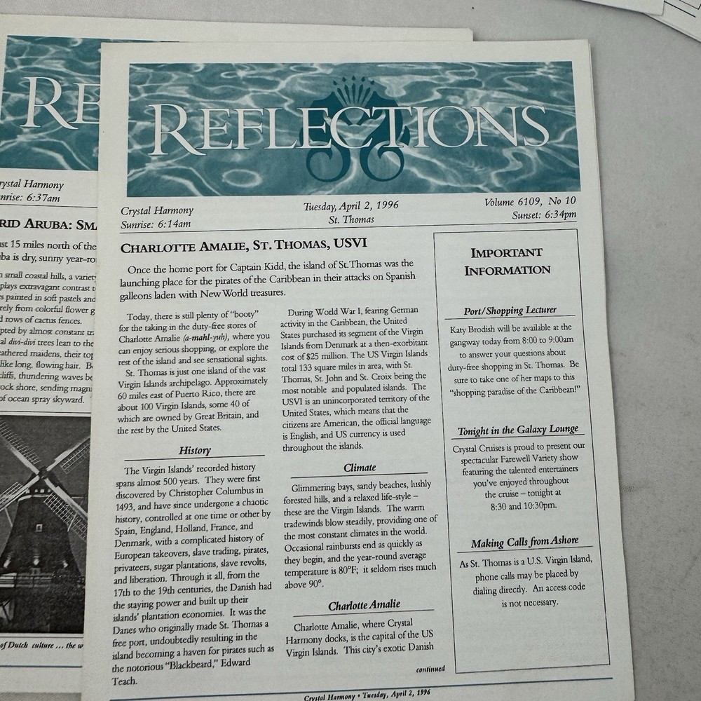 Crystal Harmony Cruise Reflections Daily Programs 1996 Lot of 10 Missing One