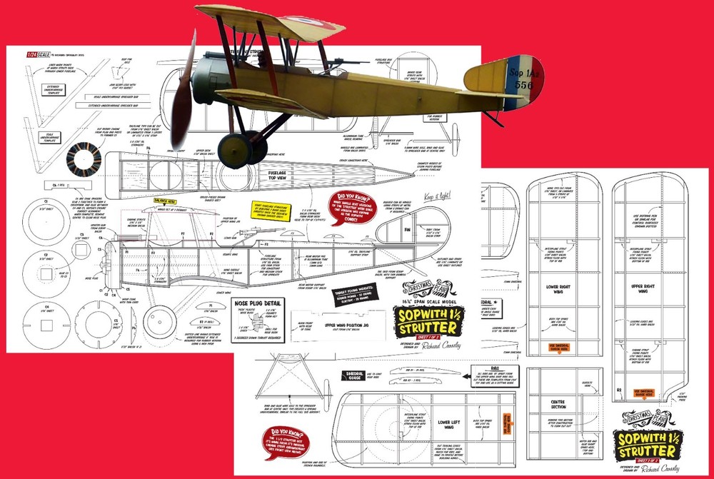 Model Airplane Plans (FF): Sopwith 1½ Strutter 17" Span Scale RP (Crossley)