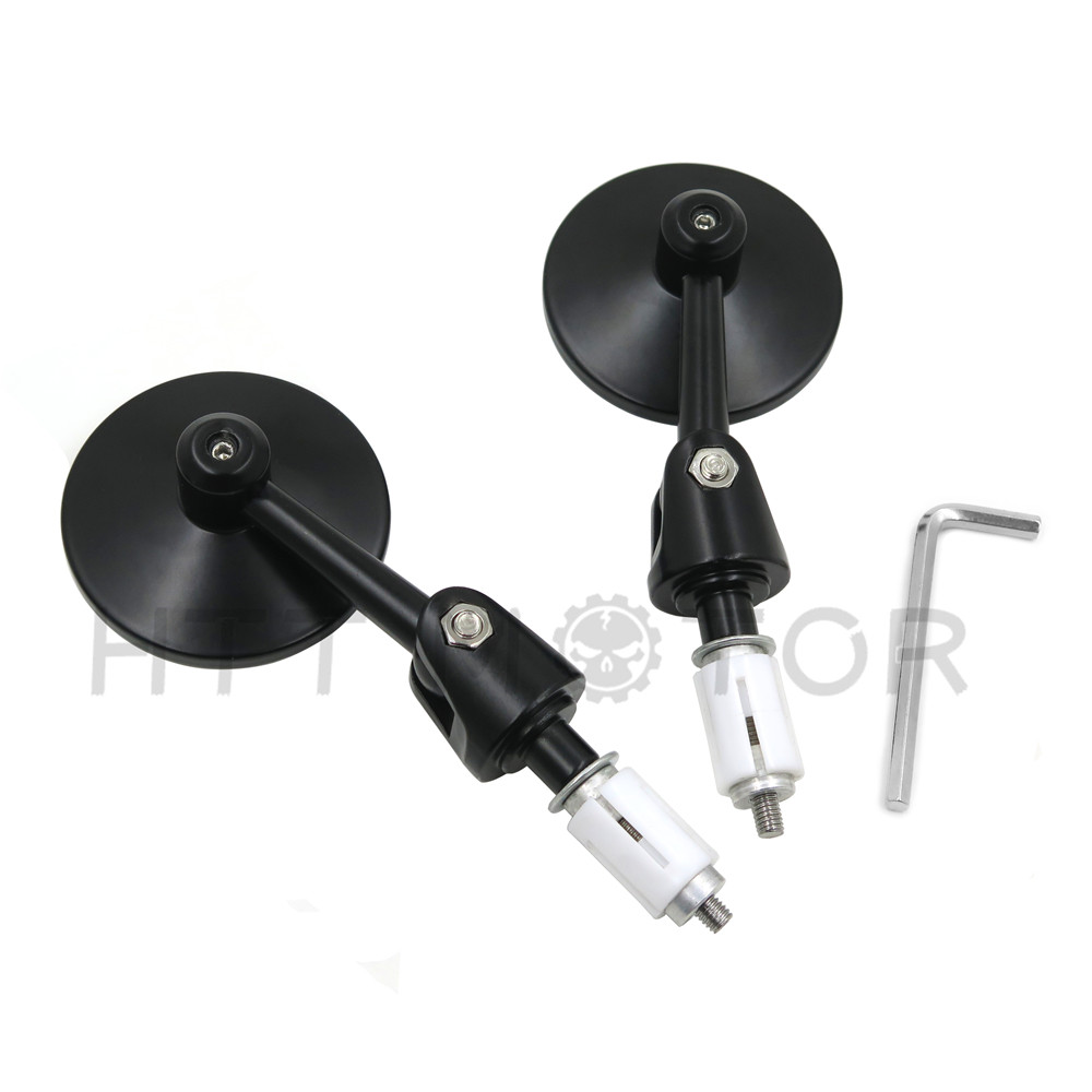 Round Bar End 1" 25MM Mirrors Adjustable Foldable For Harley Davidson Black