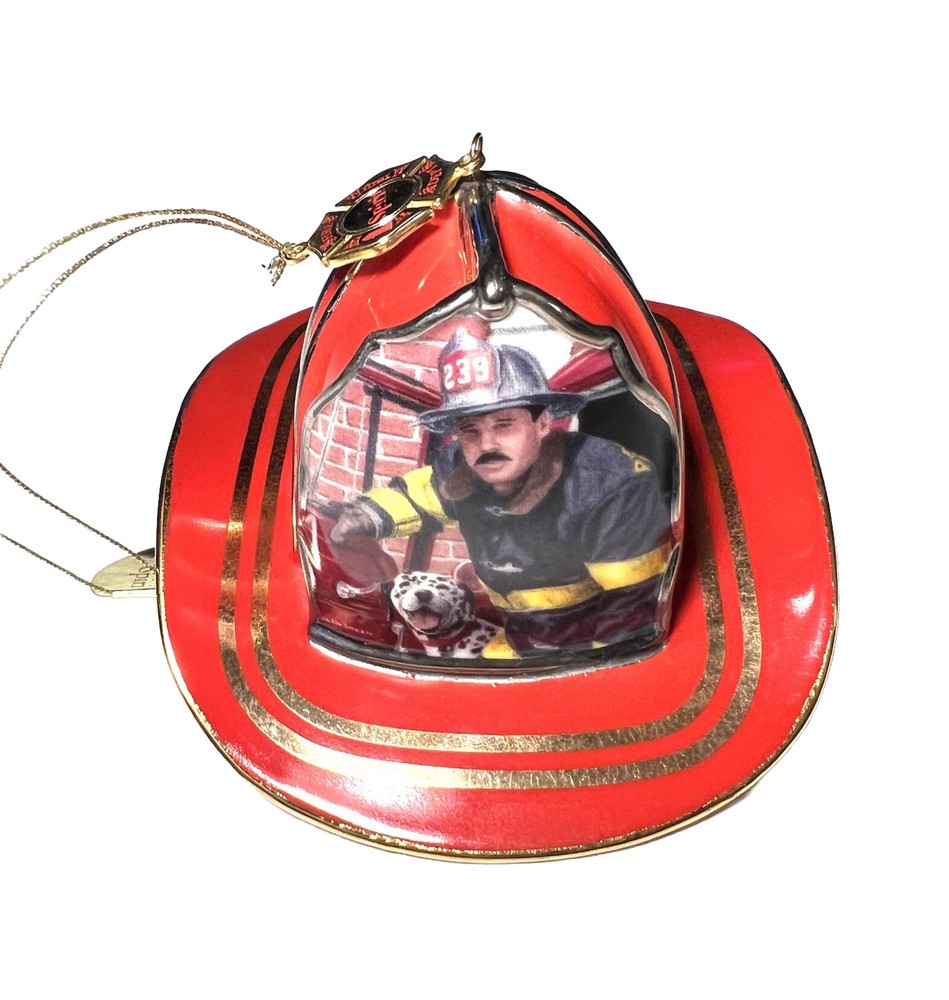 3 Red Bradford Exchange Courage Under Fire Fireman Helmet Ornaments 2002 EUC