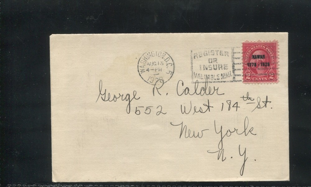 #647, TWO CENT HAWAII AUGUST 13,1928 DC FIRST DAY COVER