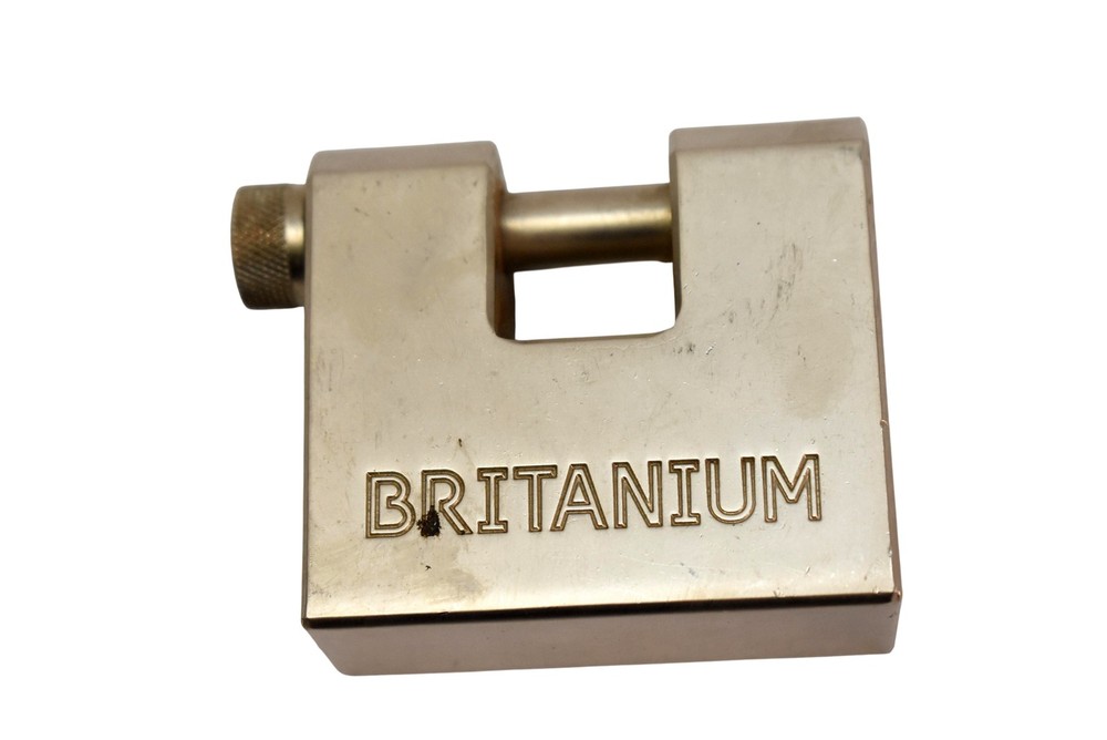 Britanium Shutter Padlock Silver Brass Keyed Heavy Duty Rectangular No Key