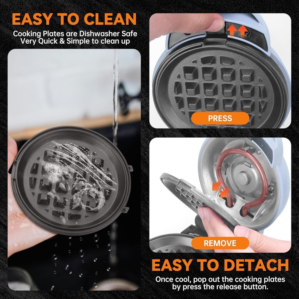 4 in 1 Mini Waffle Maker with Removable Plates, Set Includes Mini Pancake, Do...