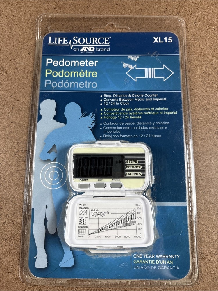 Life Source XL15 Pedometer Step Distance & Calorie Counter 12 / 24 Hour Clock