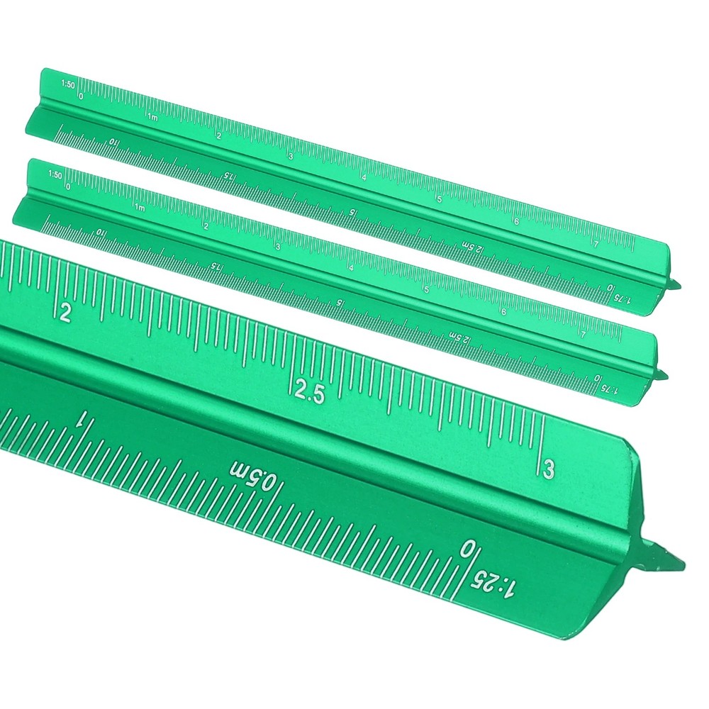 2 Pcs 7 Inch Metric Architectural Triangular Scale Ruler Small Scale, Green