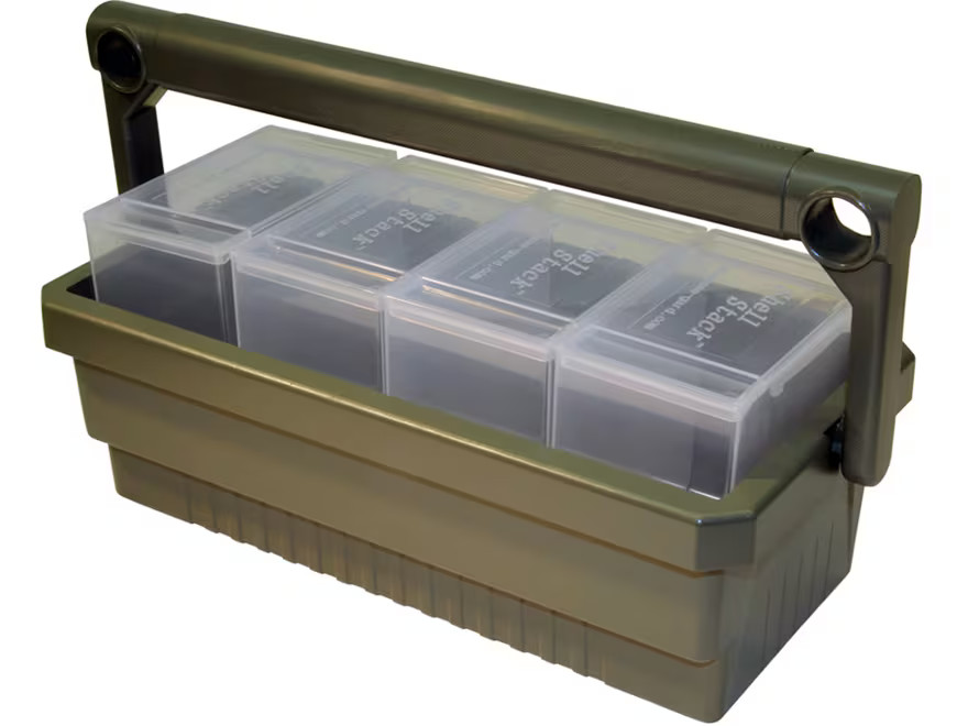 MTM Shotshell Box Caddy Army Green with 4 Shell Stack 25-Round Shotshell Boxes