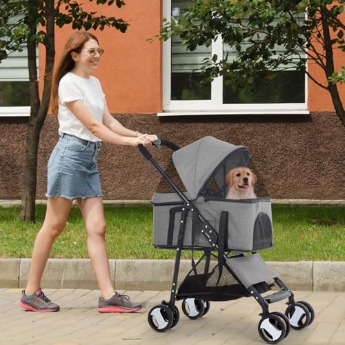 3 in 1 Multi-Function Dog Jogger with Detachable Carrier, Gray 4 Wheels