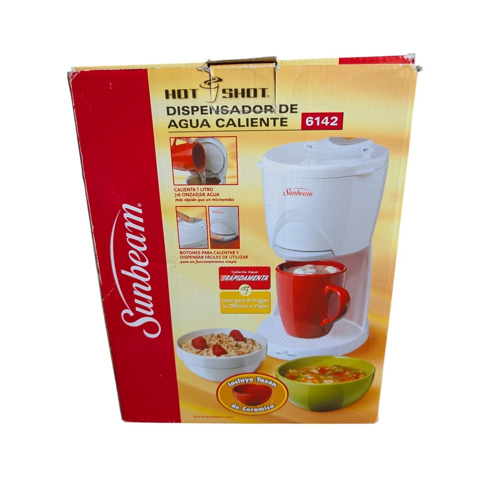 Sunbeam 6142 White Hot Shot Water Dispenser 16oz NOS W Ceramic Bowl Soup Oatmeal