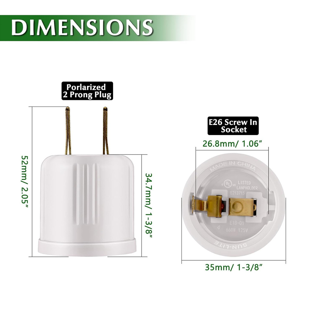 Outlet to Socket Adapter, Plug-In Light Socket, Convert Outlet to Light Bulb Soc